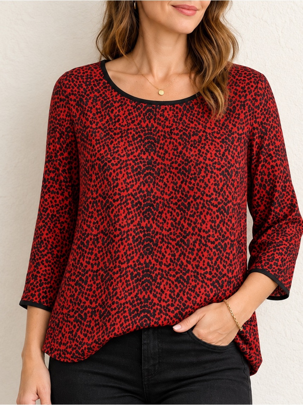 Ann Taylor Red Black Leopard Print Blouse Medium